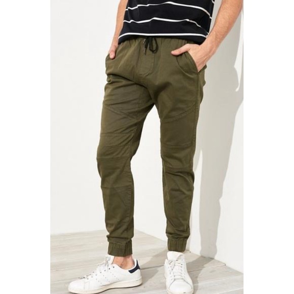 Hollister Mens Skinny Jogger Advanced Stretch Olive Green Pants Drawstring Sz LG - Picture 1 of 10